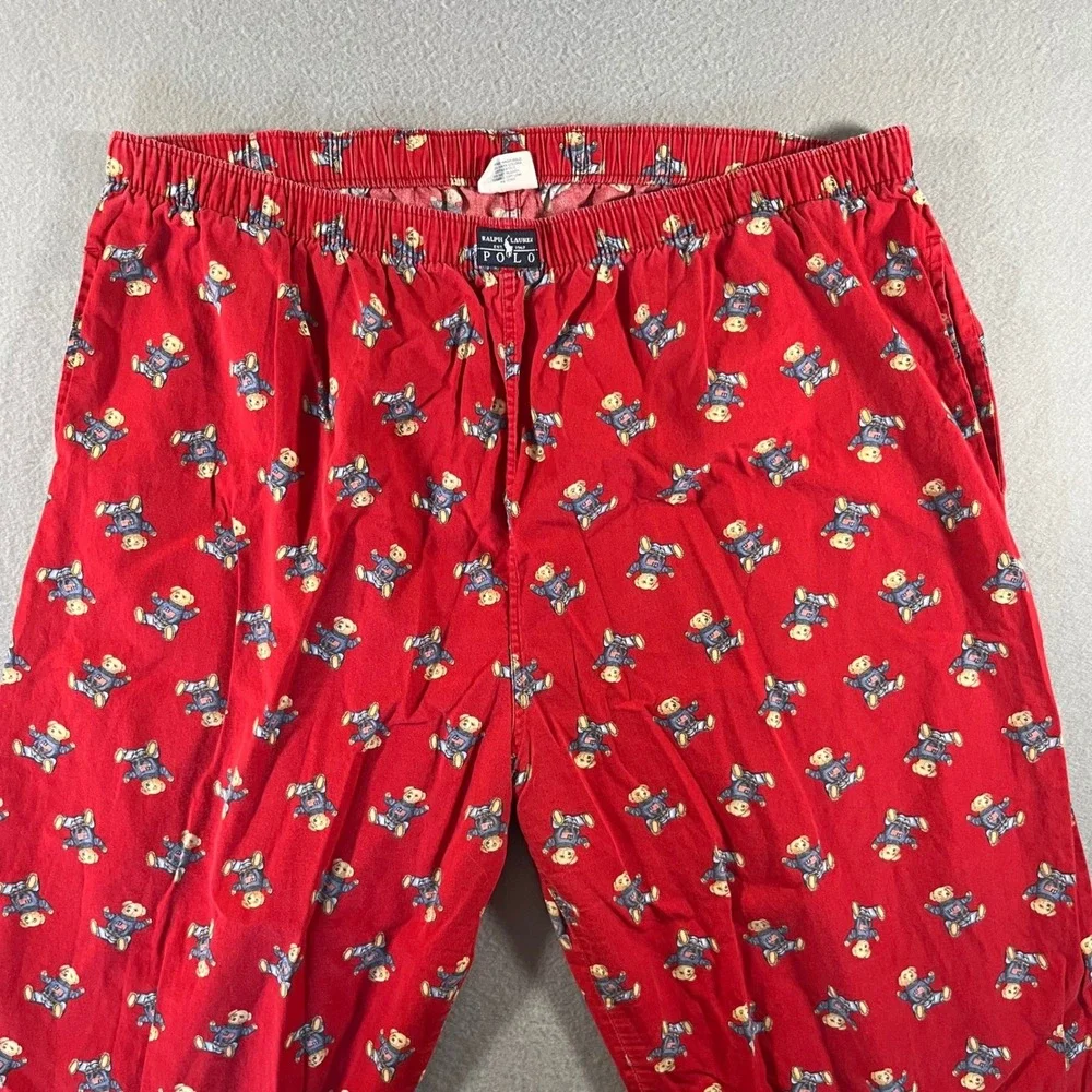 Polo‎ Ralph Lauren Pajama Pants Mens Large Red Polo Bear Cotton Sleepwear Lounge